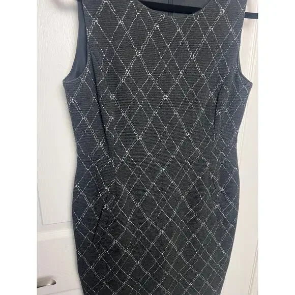 Lands' End Women's Windowpane Plaid Textured Stretch Sheath Dress Size 12 Petite - Picture 8 of 11